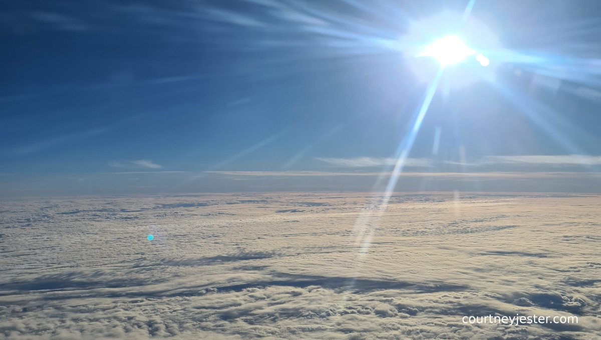 Aerial view of sun and clouds.